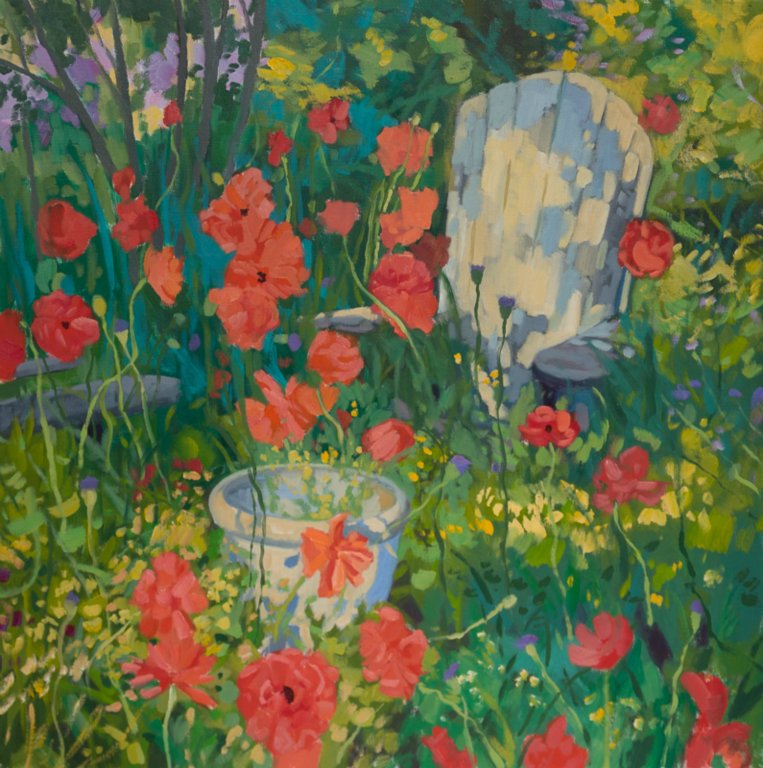 My Neighbor's Poppies with Adirondak30" x 30"Oil on linen